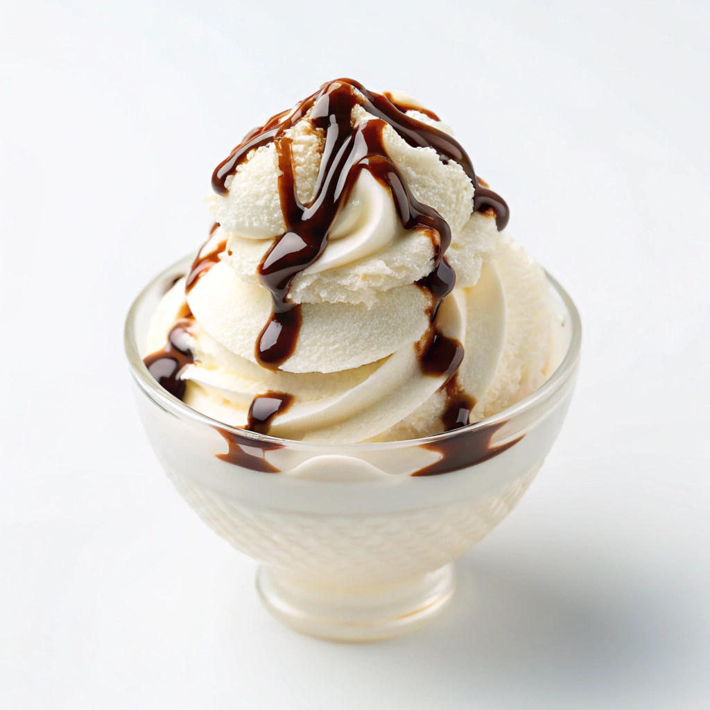 Glace à la vanille maison et sa chantilly coulis de chocolat